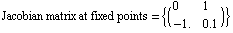 Jacobian matrix at fixed points =  {( {{0, 1}, {-1., 0.1}} )}