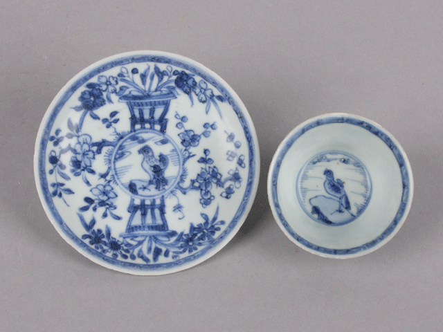 Blue and white ware teacup and saucer