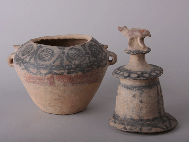 Neolithic painted jar with lid removed